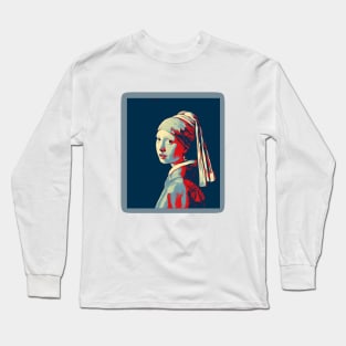 Girl with a Pearl Earring  Painting by Johannes Vermeer - Obama colors Long Sleeve T-Shirt